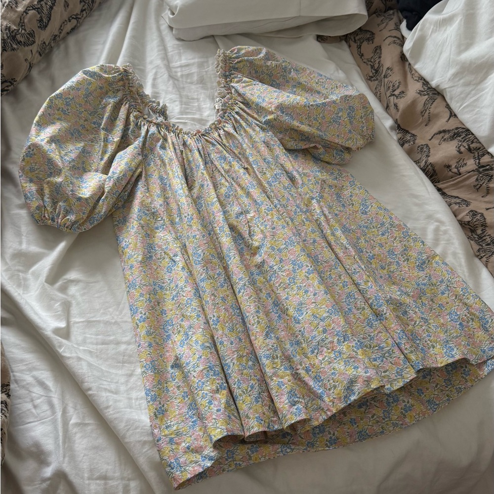 for love & lemons floral print puff sleeve mini dress